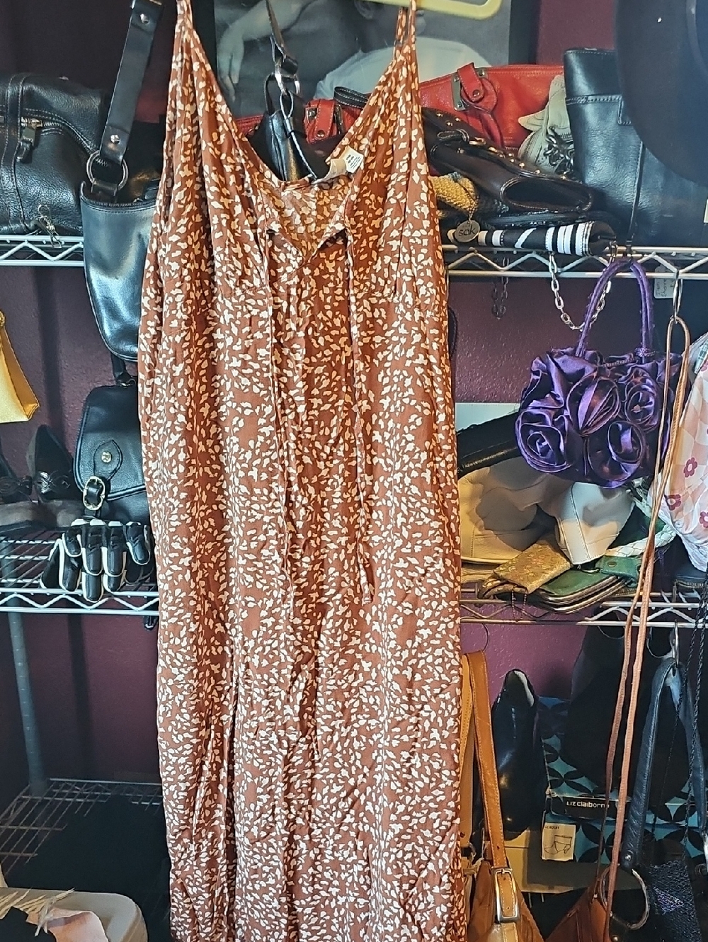 Roxy Rust Brown Floral Slip Maxi Dress